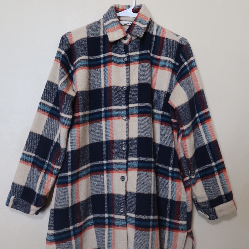 ADORA Navy and Cream Plaid Teddy Jacket